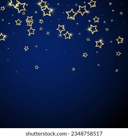 Starry night fairy tale background. Cute sparkling twinkles, christmas spirit in the air. Festive stars vector illustration on dark blue background.