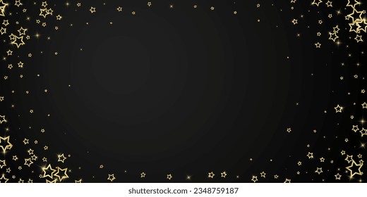 Starry night fairy tale background. Cute sparkling twinkles, christmas spirit in the air. Festive stars vector illustration on black background.