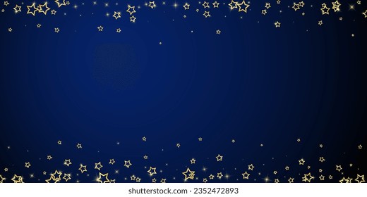 Starry night fairy tale background. Cute sparkling twinkles, christmas spirit in the air. Festive stars vector illustration on dark blue background.