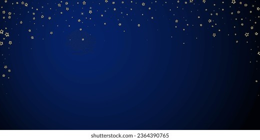 Starry night fairy tale background. Cute sparkling twinkles, christmas spirit in the air. Festive stars vector illustration on dark blue background.