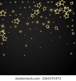 Starry night fairy tale background. Cute sparkling twinkles, christmas spirit in the air. Festive stars vector illustration on black background.