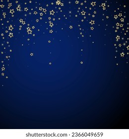 Starry night fairy tale background. Cute sparkling twinkles, christmas spirit in the air. Festive stars vector illustration on dark blue background.