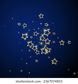 Starry night fairy tale background. Cute sparkling twinkles, christmas spirit in the air. Festive stars vector illustration on dark blue background.