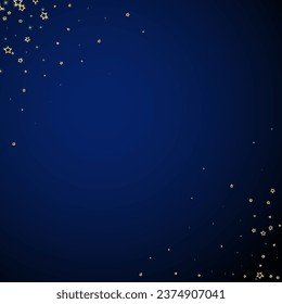 Starry night fairy tale background. Cute sparkling twinkles, christmas spirit in the air. Festive stars vector illustration on dark blue background.