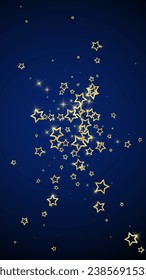 Starry night fairy tale background. Cute sparkling twinkles, christmas spirit in the air. Festive stars vector illustration on dark blue background.