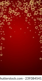 Starry night fairy tale background. Cute sparkling twinkles, christmas spirit in the air. Festive stars vector illustration on red background.