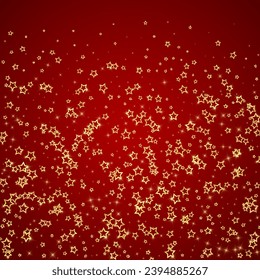 Fondo de cuento nocturno de hadas estrellado. Lindos centelleos, espíritu navideño en el aire. Ilustración vectorial de estrellas festivas sobre fondo rojo.