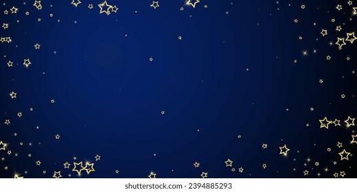 Starry night fairy tale background. Cute sparkling twinkles, christmas spirit in the air. Festive stars vector illustration on dark blue background.