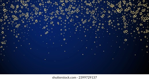 Starry night fairy tale background. Cute sparkling twinkles, christmas spirit in the air. Festive stars vector illustration on dark blue background.