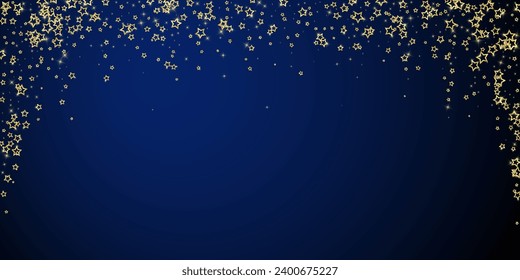 Starry night fairy tale background. Cute sparkling twinkles, christmas spirit in the air. Festive stars vector illustration on dark blue background.