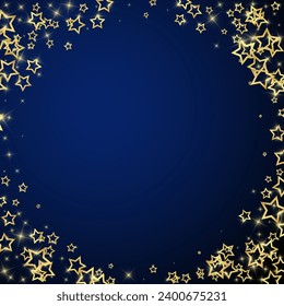 Starry night fairy tale background. Cute sparkling twinkles, christmas spirit in the air. Festive stars vector illustration on dark blue background.