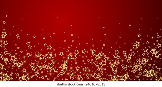 Starry night fairy tale background. Cute sparkling twinkles, christmas spirit in the air. Festive stars vector illustration on red background.