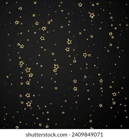 Starry night fairy tale background. Cute sparkling twinkles, christmas spirit in the air. Festive stars vector illustration on black background.