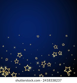 Starry night fairy tale background. Cute sparkling twinkles, christmas spirit in the air. Festive stars vector illustration on dark blue background.