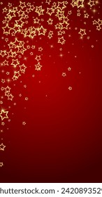 Starry night fairy tale background. Cute sparkling twinkles, christmas spirit in the air. Festive stars vector illustration on red background.