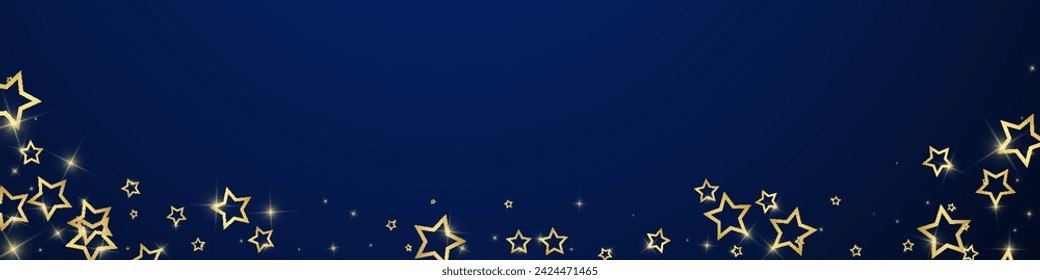 Starry night fairy tale background. Cute sparkling twinkles, christmas spirit in the air. Festive stars vector illustration on dark blue background.