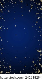 Starry night fairy tale background. Cute sparkling twinkles, christmas spirit in the air. Festive stars vector illustration on dark blue background.