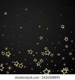 Starry night fairy tale background. Cute sparkling twinkles, christmas spirit in the air. Festive stars vector illustration on black background.