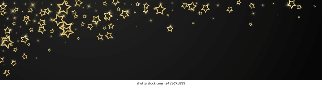 Starry night fairy tale background. Cute sparkling twinkles, christmas spirit in the air. Festive stars vector illustration on black background.
