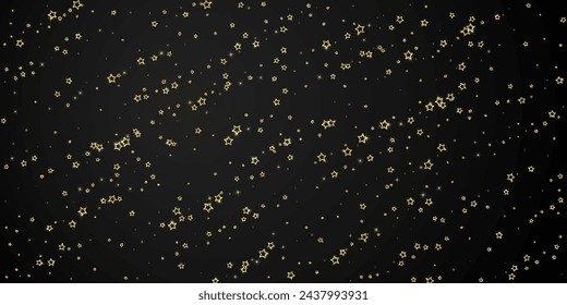 Starry night fairy tale background. Cute sparkling twinkles, christmas spirit in the air. Festive stars vector illustration on black background.