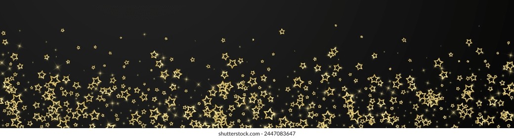 Starry night fairy tale background. Cute sparkling twinkles, christmas spirit in the air. Festive stars vector illustration on black background.