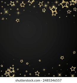 Starry night fairy tale background. Cute sparkling twinkles, christmas spirit in the air. Festive stars vector illustration on black background.