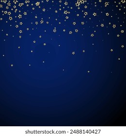 Starry night fairy tale background. Cute sparkling twinkles, christmas spirit in the air. Festive stars vector illustration on dark blue background.