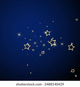 Starry night fairy tale background. Cute sparkling twinkles, christmas spirit in the air. Festive stars vector illustration on dark blue background.