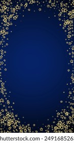 Starry night fairy tale background. Cute sparkling twinkles, christmas spirit in the air. Festive stars vector illustration on dark blue background.