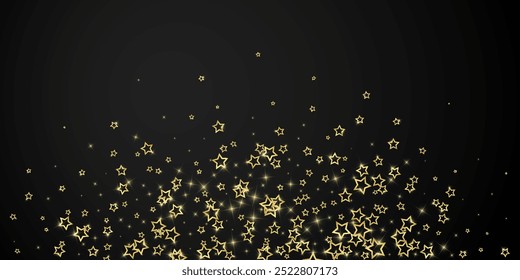 Starry night fairy tale background. Cute sparkling twinkles, christmas spirit in the air. Festive stars vector illustration on black background.