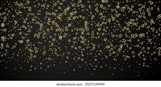 Starry night fairy tale background. Cute sparkling twinkles, christmas spirit in the air. Festive stars vector illustration on black background.