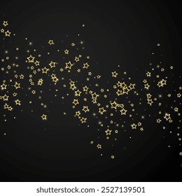 Starry night fairy tale background. Cute sparkling twinkles, christmas spirit in the air. Festive stars vector illustration on black background.