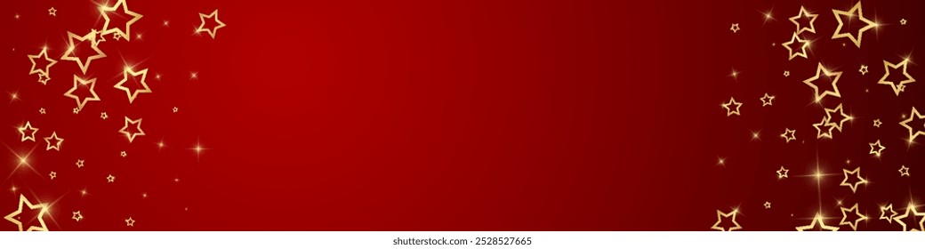 Starry night fairy tale background. Cute sparkling twinkles, christmas spirit in the air. Festive stars vector illustration on red background.