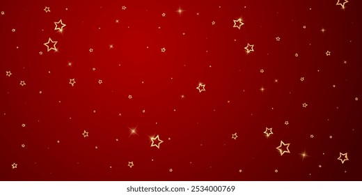 Starry night fairy tale background. Cute sparkling twinkles, christmas spirit in the air. Festive stars vector illustration on red background.