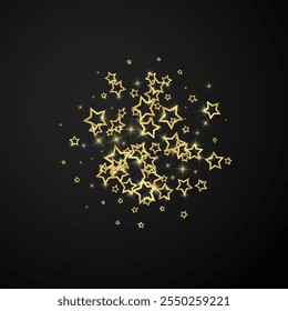 Starry night fairy tale background. Cute sparkling twinkles, christmas spirit in the air. Festive stars vector illustration on black background.