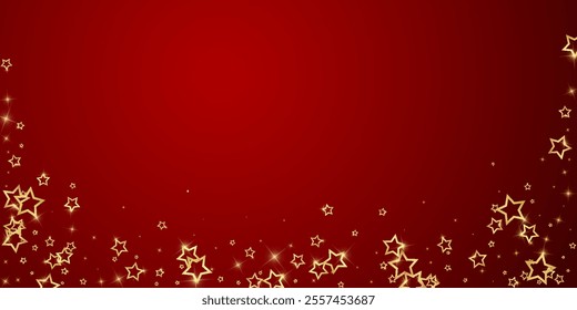 Starry night fairy tale background. Cute sparkling twinkles, christmas spirit in the air. Festive stars vector illustration on red background.
