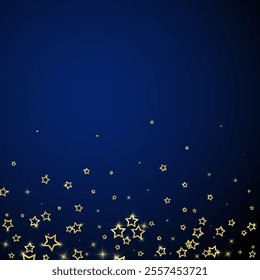 Starry night fairy tale background. Cute sparkling twinkles, christmas spirit in the air. Festive stars vector illustration on dark blue background.