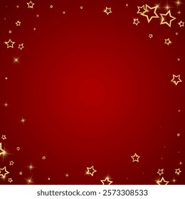 Starry night fairy tale background. Cute sparkling twinkles, christmas spirit in the air. Festive stars vector illustration on red background.