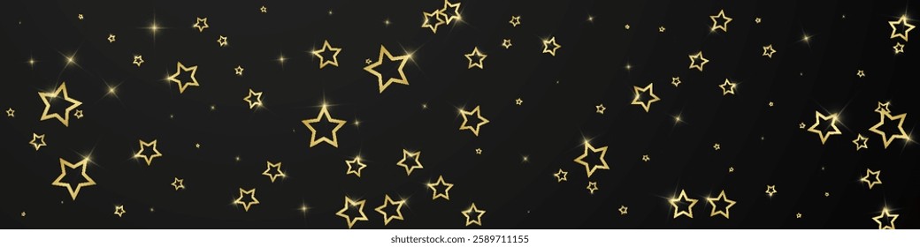 Starry night fairy tale background. Cute sparkling twinkles, christmas spirit in the air. Festive stars vector illustration on black background.