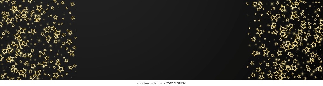 Starry night fairy tale background. Cute sparkling twinkles, christmas spirit in the air. Festive stars vector illustration on black background.
