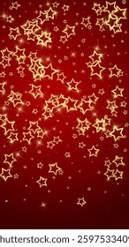 Starry night fairy tale background. Cute sparkling twinkles, christmas spirit in the air. Festive stars vector illustration on red background.