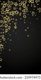 Starry night fairy tale background. Cute sparkling twinkles, christmas spirit in the air. Festive stars vector illustration on black background.