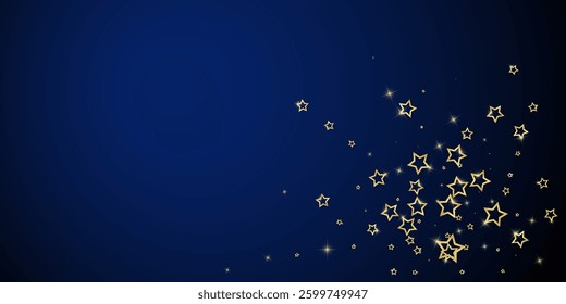 Starry night fairy tale background. Cute sparkling twinkles, christmas spirit in the air. Festive stars vector illustration on dark blue background.