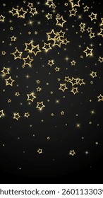Starry night fairy tale background. Cute sparkling twinkles, christmas spirit in the air. Festive stars vector illustration on black background.