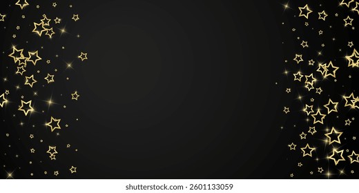 Starry night fairy tale background. Cute sparkling twinkles, christmas spirit in the air. Festive stars vector illustration on black background.