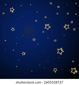 Starry night fairy tale background. Cute sparkling twinkles, christmas spirit in the air. Festive stars vector illustration on dark blue background.