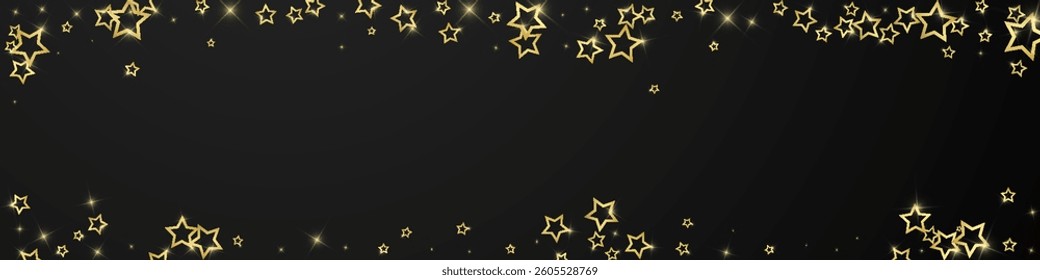 Starry night fairy tale background. Cute sparkling twinkles, christmas spirit in the air. Festive stars vector illustration on black background.