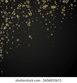 Starry night fairy tale background. Cute sparkling twinkles, christmas spirit in the air. Festive stars vector illustration on black background.