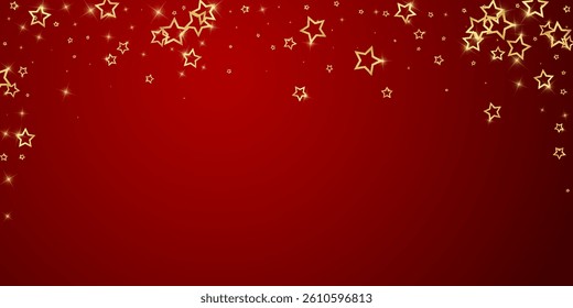 Starry night fairy tale background. Cute sparkling twinkles, christmas spirit in the air. Festive stars vector illustration on red background.