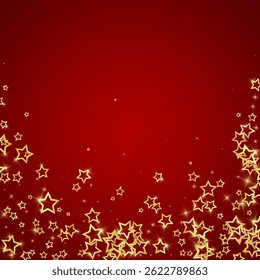 Starry night fairy tale background. Cute sparkling twinkles, christmas spirit in the air. Festive stars vector illustration on red background.